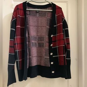 Tahari red and black cardigan, size medium